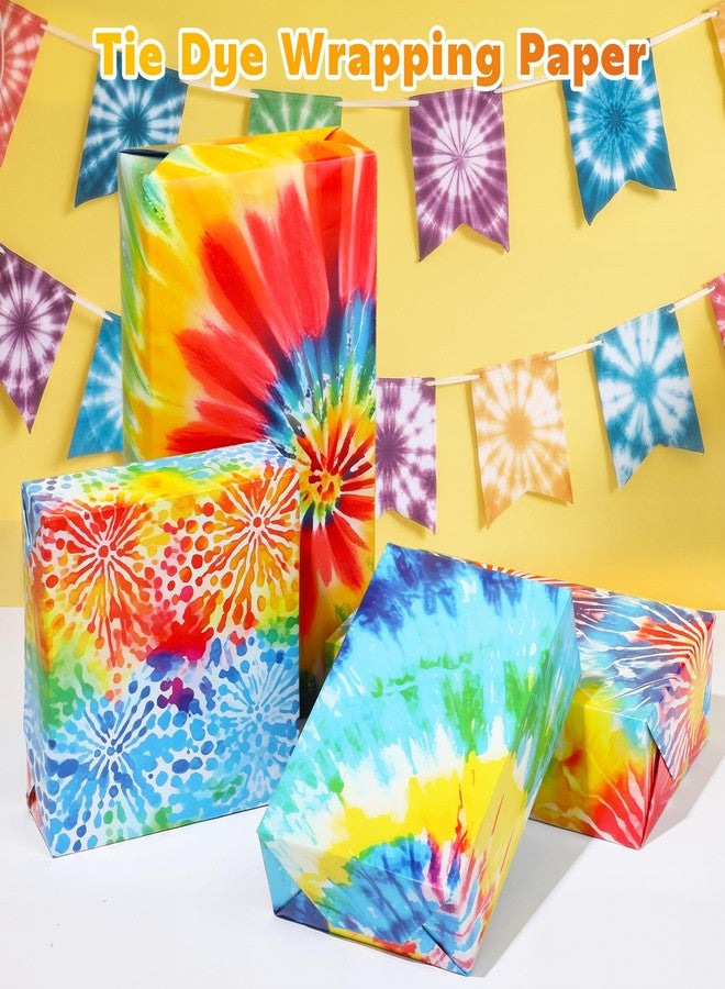 Pineraap 12 Sheets Tie Dye Wrapping Paper, 19.7 x 27.6 Inches, Colorful Rainbow Wrapping Paper Tie Dye Birthday Party Decorative Art Paper for Valentine's Day Wedding Retro Rustic Decor - Image 2
